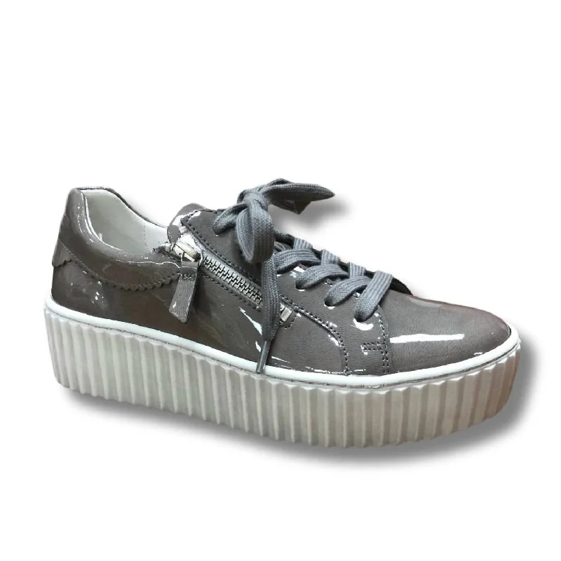 Lightweight Fashion Shoes Women's Patent Platform Zip Sneaker In Grey