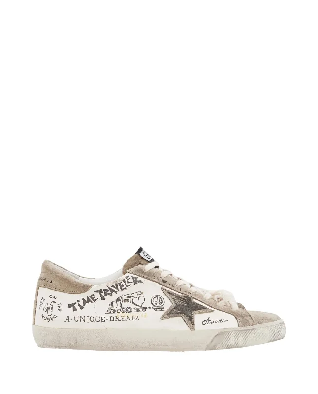 Modern Casual Shoes Women's Super-Star Sneaker In White & Taupe Graphic Doodle