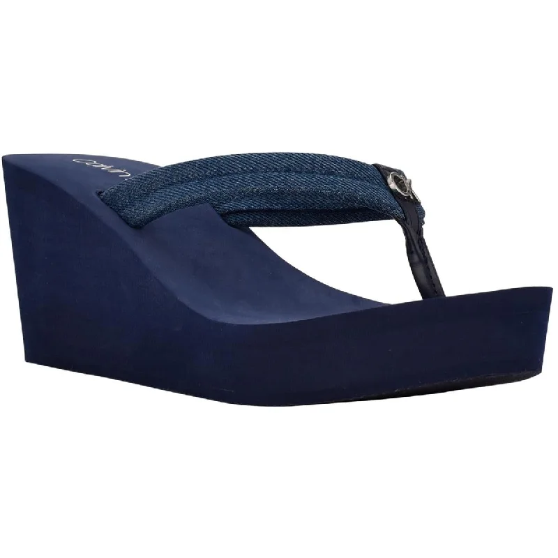 All-Day Comfort Shoes Calvin Klein Womens ROBYN2 Denim Strap Slide  On Wedge Sandals