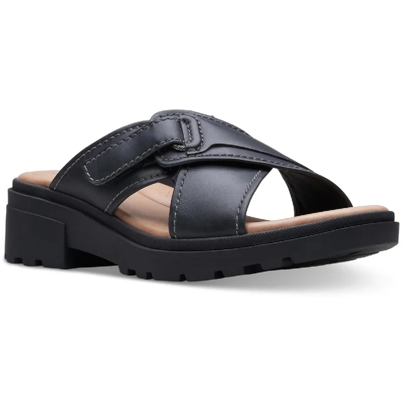 Non-Slip Shoes Sale Clarks Womens Coast Cross Leather Crisscross Wedge Sandals