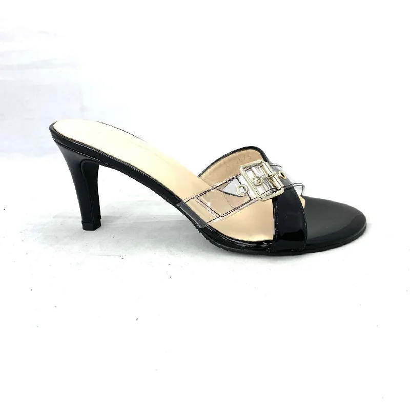 Style Revolution Crisscross Strap Sandal In Black Patent