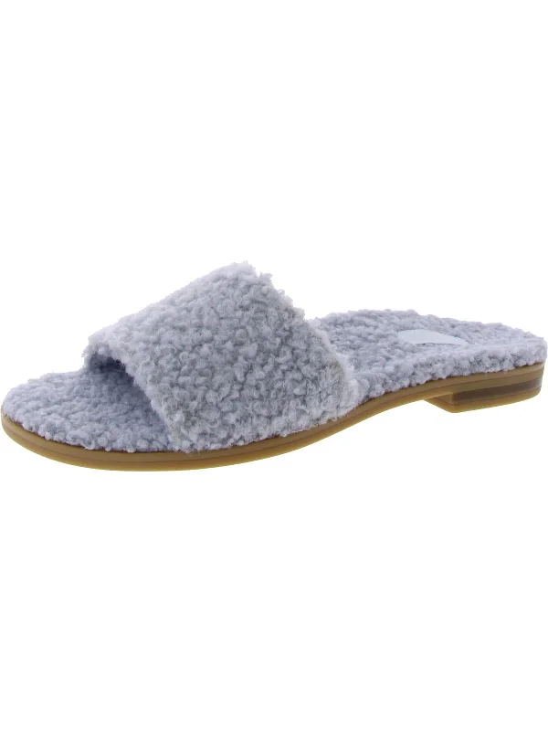 Hot Styles Demi Womens Faux Fur Peep-Toe Slide Sandals