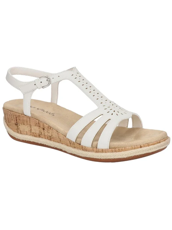 Chic Style, Always In Vogue Dorinda Womens Faux Leather T-Strap Wedge Sandals