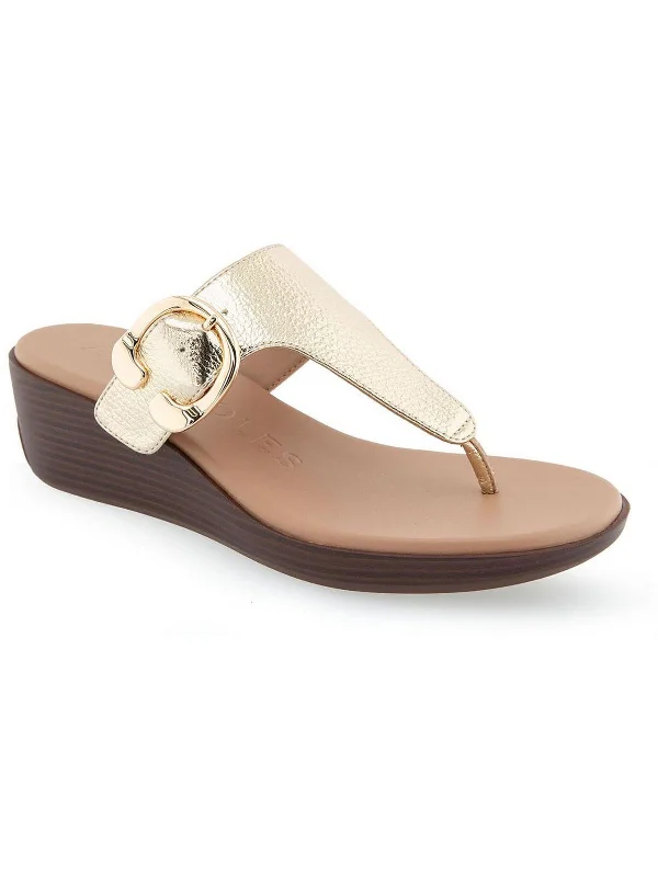 Women's Effortless Slip-Ons IZOLA Womens Metallic Thong Wedge Sandals