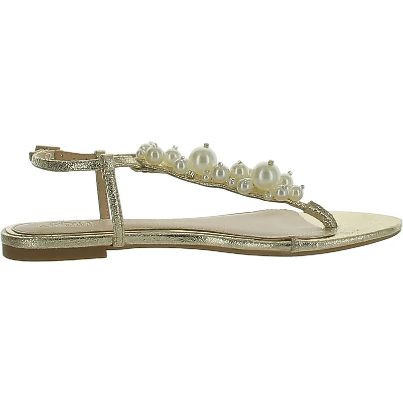 Stylish Casual Footwear Jewel Badgley Mischka Womens Adjustable Embellished T-Strap Sandals