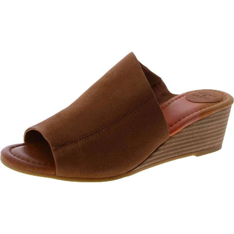 Slip-Resistant Footwear Promotion Lucky Brand Womens Malenka Leather Slip On Wedge Sandals