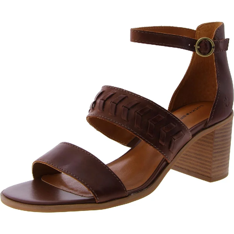 Lightweight Shoes Lucky Brand Womens Serenay Leather Ankle Strap Block Heel