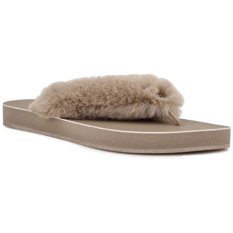 Outdoor Shoes Sale Nine West Womens CHILLY2 Faux Fur Slip On Flip-Flops