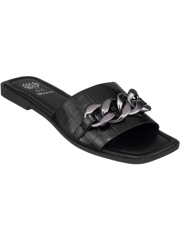 Women's Chic Footwear RINA Womens Chain Vinyl Slide Sandals