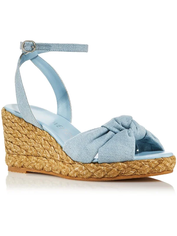 Soft Sole Shoes Womens Denim Knot-Front Platform Sandals