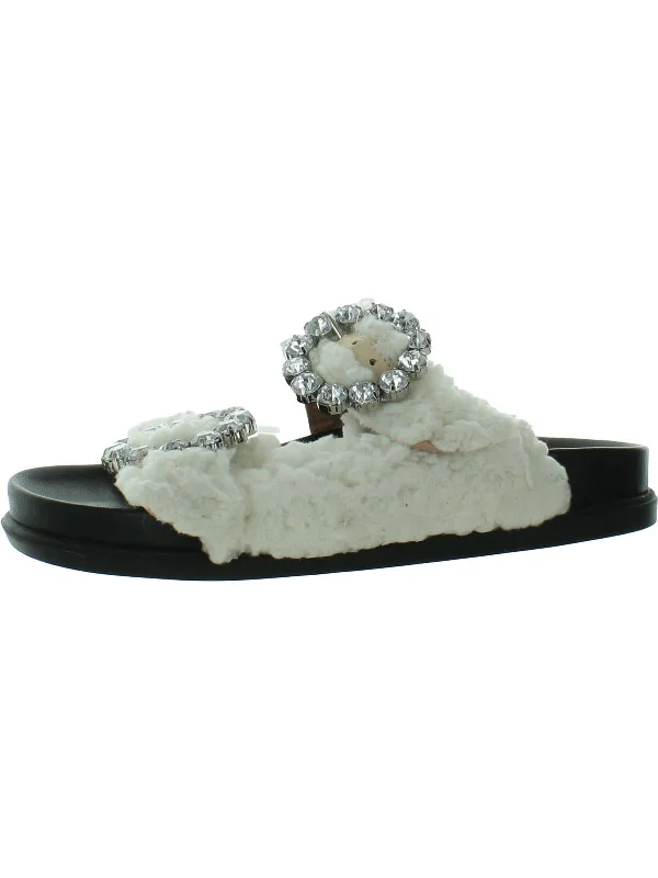 Statement Footwear Discount Womens Faux Fur Rhinestone Slide Sandals