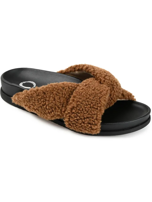 New Arrival Discount Womens Faux Fur Slip On Slide Sandals