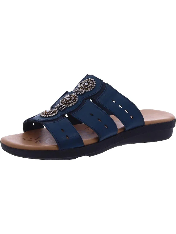 Trendy Styles Womens Faux Leather Embellished Slide Sandals