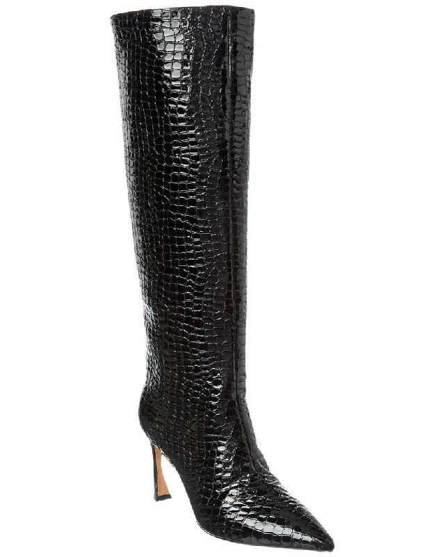 Best Women's Shoe Deals Alexandre Birman Kyra 85 Patent Croc-Embossed Leather Knee-High Boot