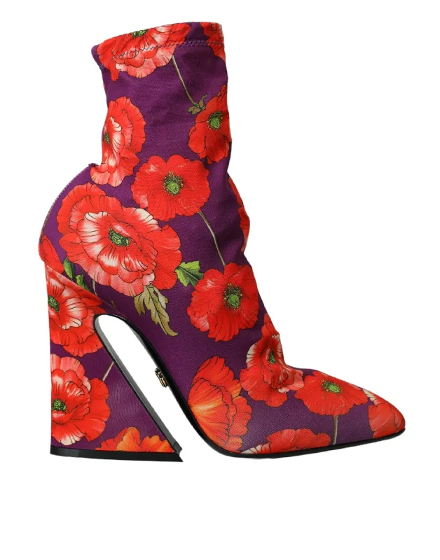 Durable Dress Shoes Promotion Dolce & Gabbana  Floral Jersey Stretch Boots Women's Shoes