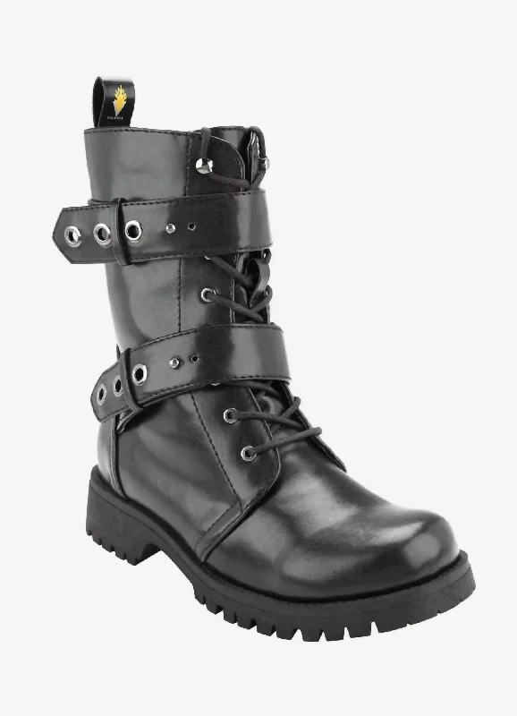 Limited-Time Shoe Deals Women's Double Strap Combat Boot In Black