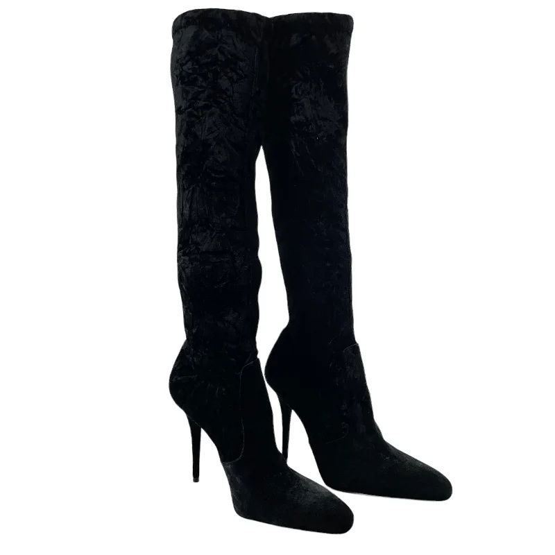 Trend Alert YVES SAINT LAURENT/Long Boots/EU 38.5/Velour/BLK/VELVET CALF BOOTS