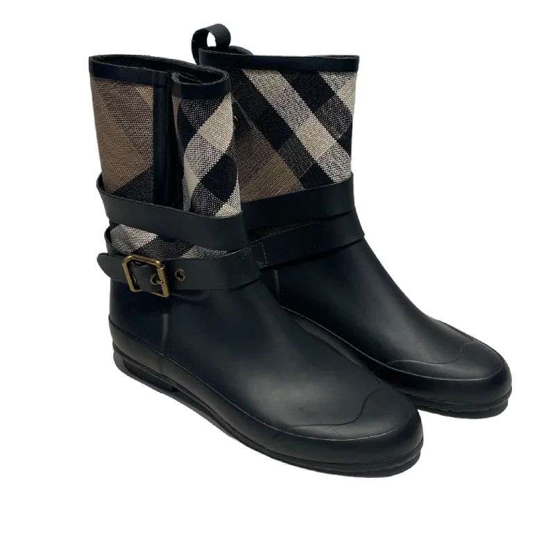 Huge Discounts This Week BURBERRY/Rain Boots/US 6/Hombre Check/Leather/BLK/