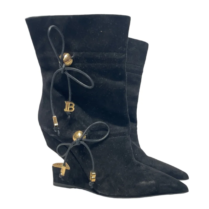 Sale On Sale BALMAIN/Ankle Boots/EU 38/Suede/BLK/Gold Hardware