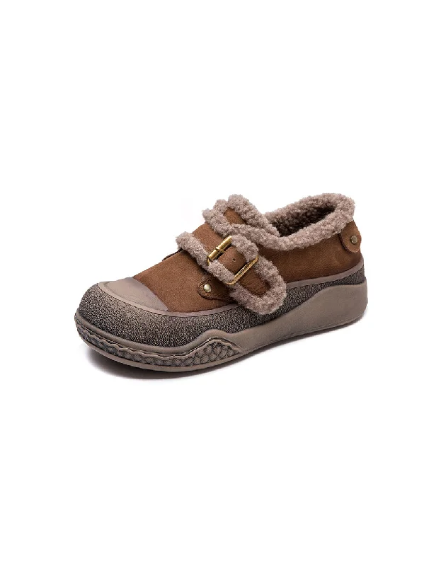 Seasonal Picks Buckle Front Comfortable Winter Shoes with Fur