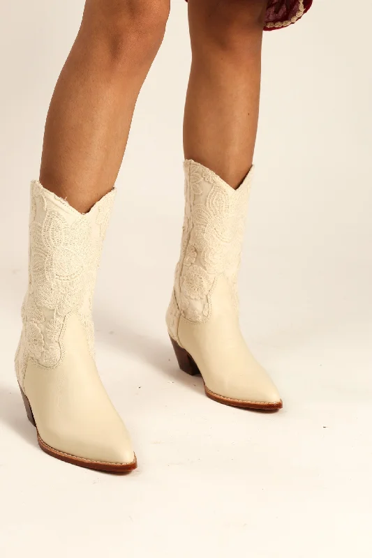 Discover Now CREAM WEDDING BOOTS LACE SEQUIN DETAIL