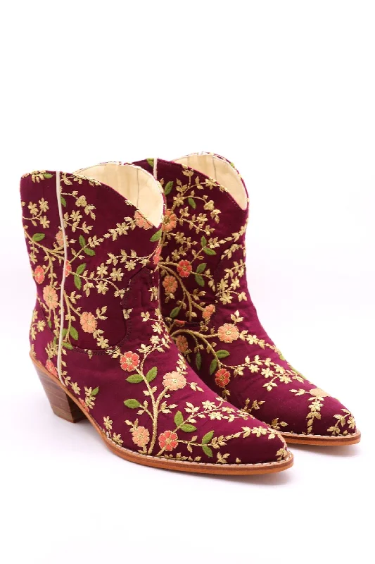 Ride The Style Wave EMBROIDERED BOOTS ELOISE BURGUNDY RED