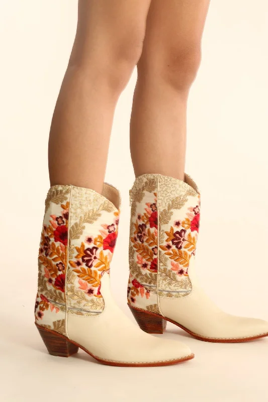 All-Season Shoes Discount EMBROIDERED SILK WESTERN BOOTS ANILES