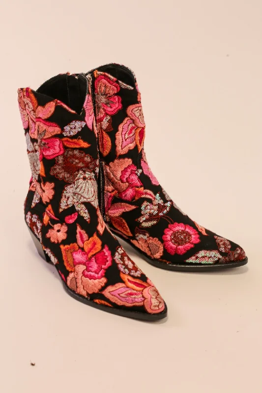 Women's Cozy Winter Boots FLOWER SEQUIN EMBROIDERED BOOTS LISA