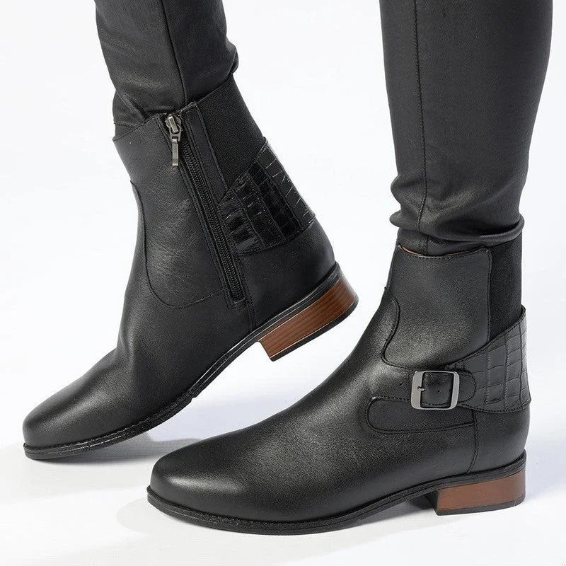 Women's Office Shoes Froggie Tory Leather Block Heel Side Zip Ankle Boot - Black