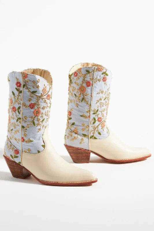 Explore What's New IVORY EMBROIDERED FLOWER WESTERN BOOTS X ANTHROPOLOGIE