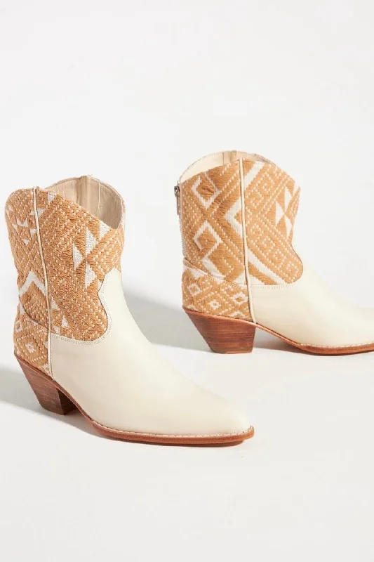 Crazy Price Slashing IVORY HAND WOVEN WESTERN BOOTS X ANTHROPOLOGIE