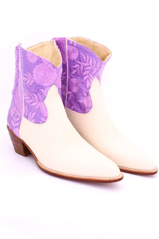 Hot Picks LAVENDER SILK EMBROIDERED BOOTIES LIARA