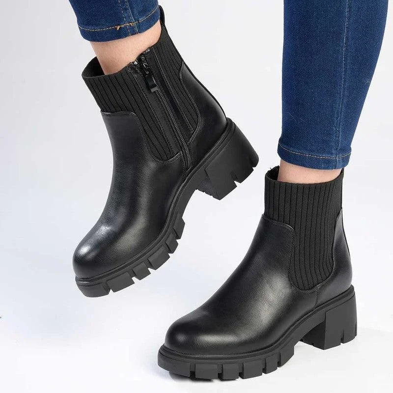 Stylish Casual Footwear Madison Foster Chunky Long Gusset Ankle Boot - Black