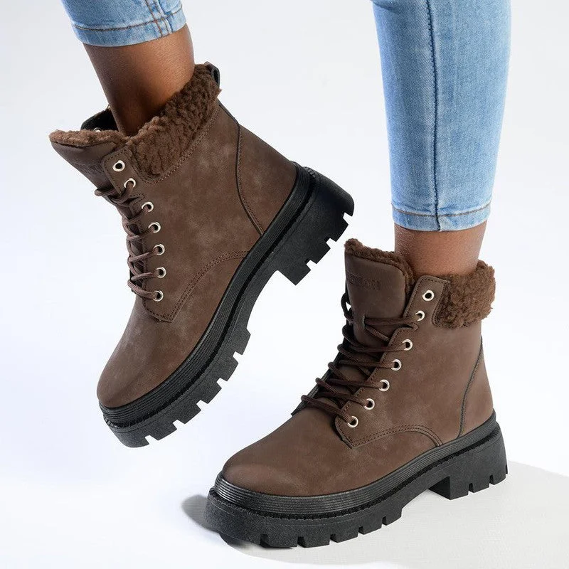 Comfortable Trendy Shoes Madison Jersey Hiker Lace Fashion Boot - Chocolate