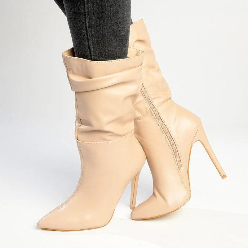 Minimalist Casual Shoes Madison Kessa Rouched Stiletto Boot - Nude