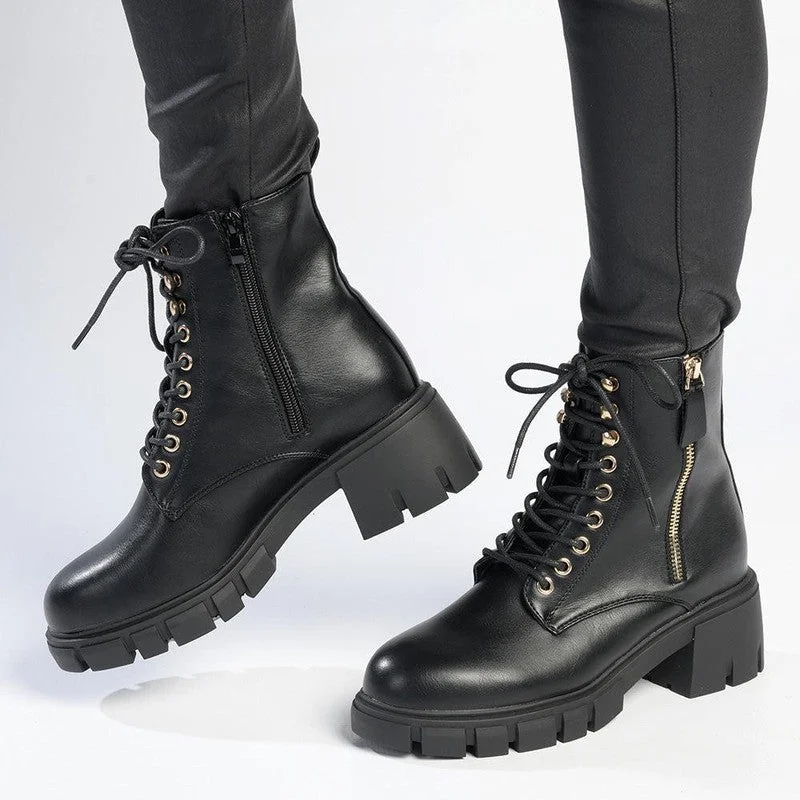 Designer Women's Shoes Madison Side Zip Combat Boot - Black