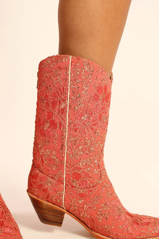 Crazy Discounts, Hurry Up PEACH ORANGE EMBROIDERED BOOTS SANTA BARBARA