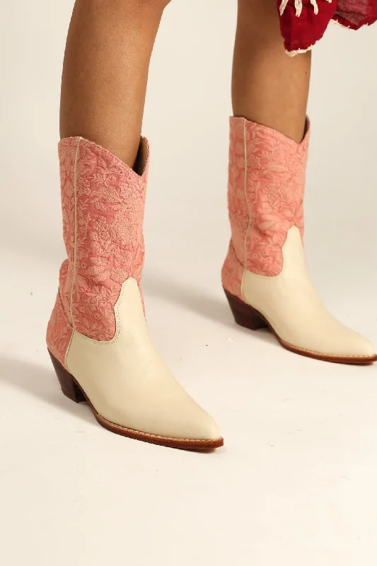 Comfortable High-Top Sneakers PINK CREAM WESTERN BOOTS LOERI