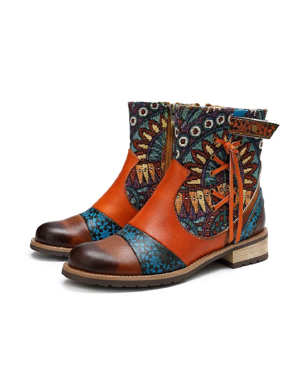 Unleash Your Fashion Printed Leather Jacquard Tassel Ankle Boots 36-42