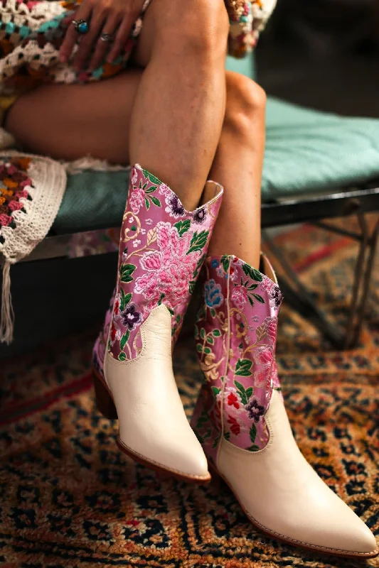 Get The Latest Trends SELINA WESTERN BOOTS FLOWER SILK