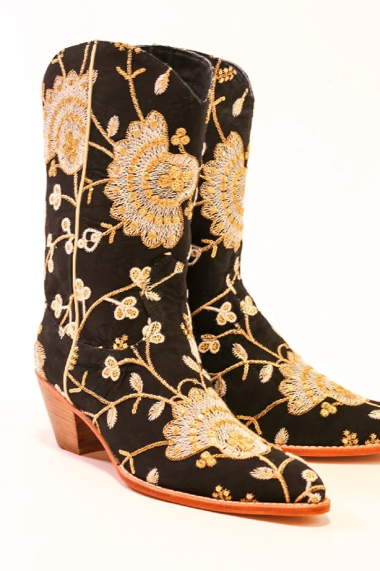 Stylish Casual Footwear SILK EMBROIDERED BOOTS CIHAN