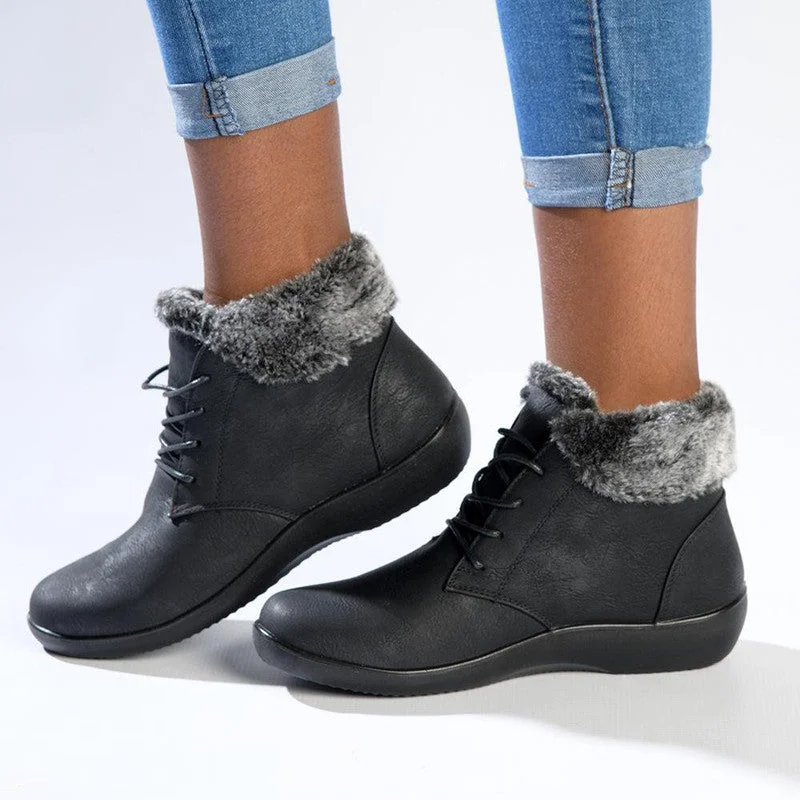 Comfortable Casual Shoes Soft Style by Hush Puppies Yuina Fur Collar Ankle Boot - Black