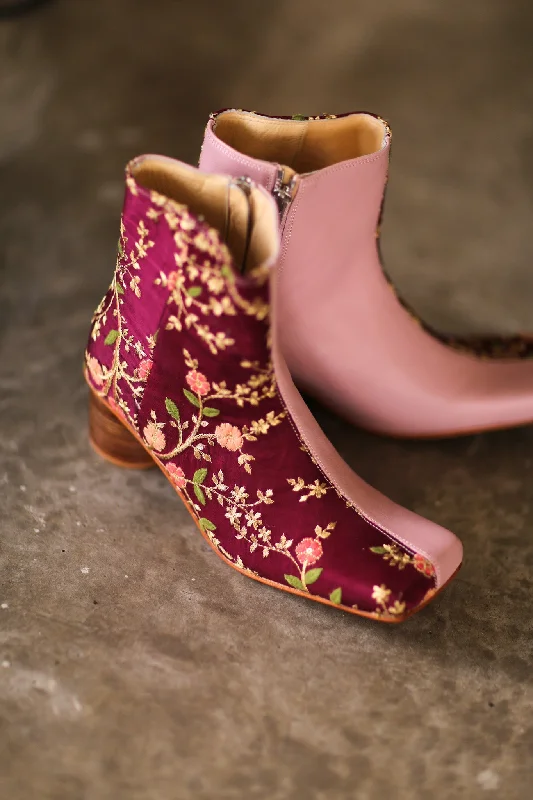 Comfortable Dressy Flats Offers SPLIT FABRIC PINK LEATHER BOOTS MOANA