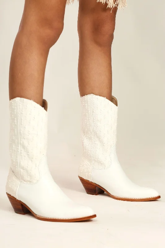 Limited Time Special Offer WHITE DENIM WESTERN BOOTS MILKA