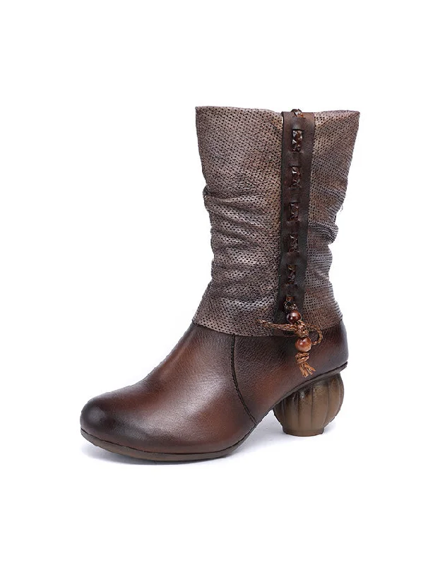 Statement Fashion Offers Winter Round Toe Mid-calf Chunky Heels Boots