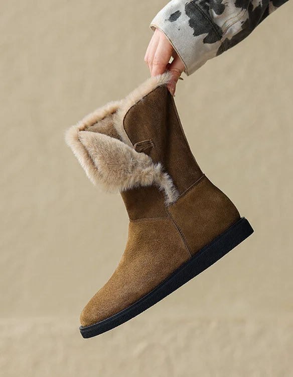 Glamorous Fashion Offers Winter Suede Snow Boots with Fur